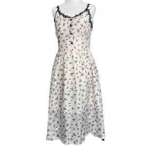 Black Cream Floral Spaghetti Lace Strap Playful Soft Princess Midi Dress NWT